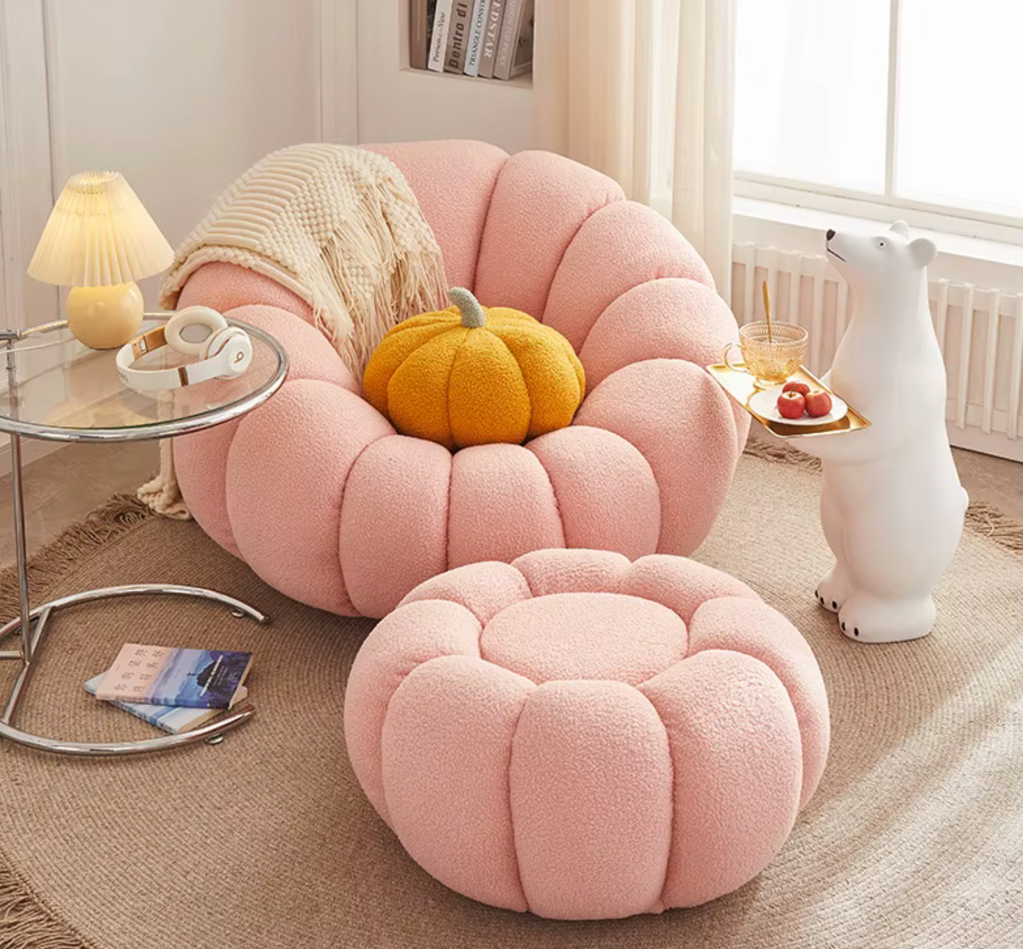 Internet Popular Pumpkin Single Sofa Chair for Small Apartment Lazy Tatami Balcony Bedroom Comfortable Foam Fabric Backrest Set