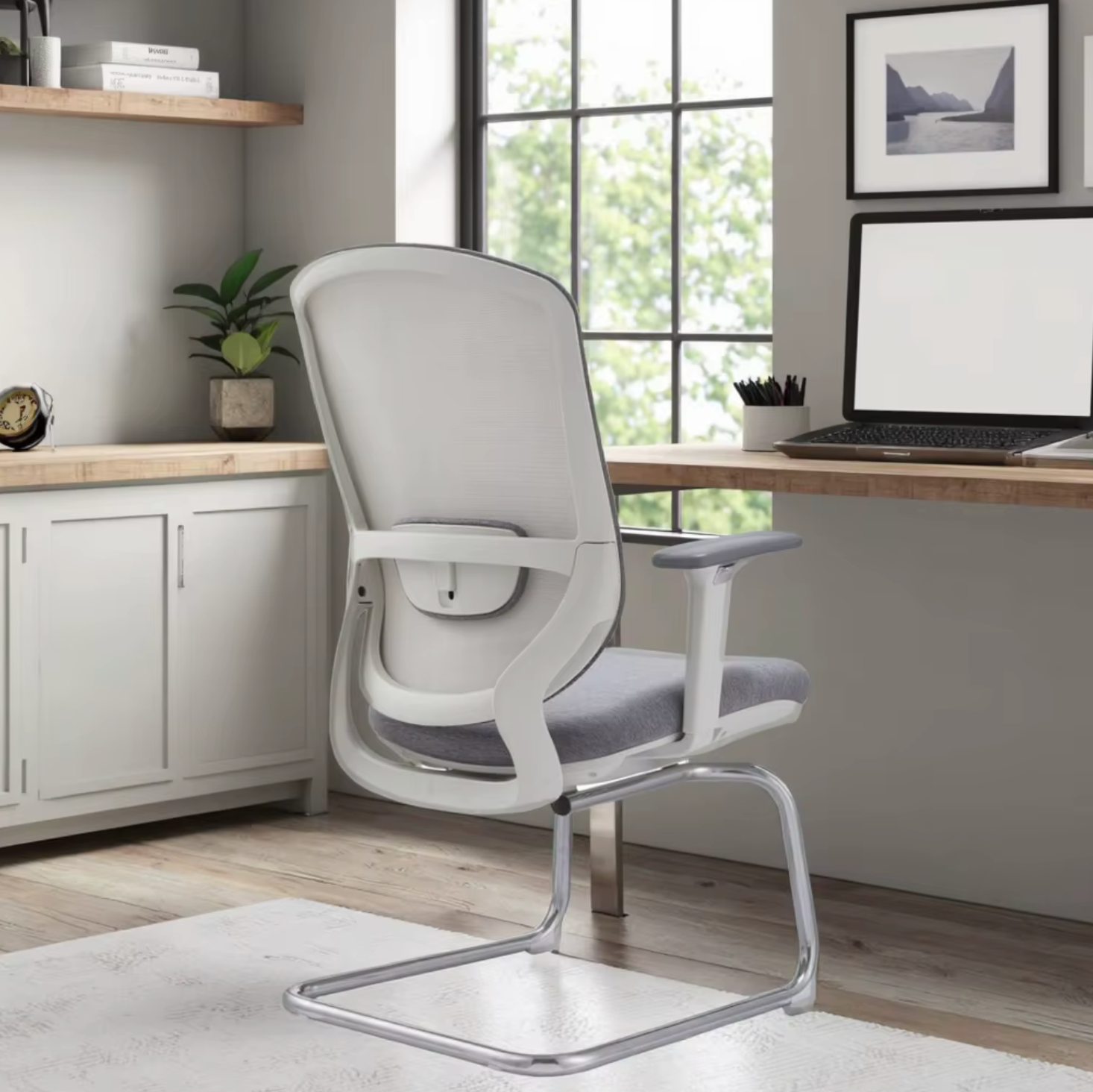 Adjustable Armrest Modern Mesh Backrest Conference Chair with Chrome Base for Living Room Hotel and Meeting Room Use