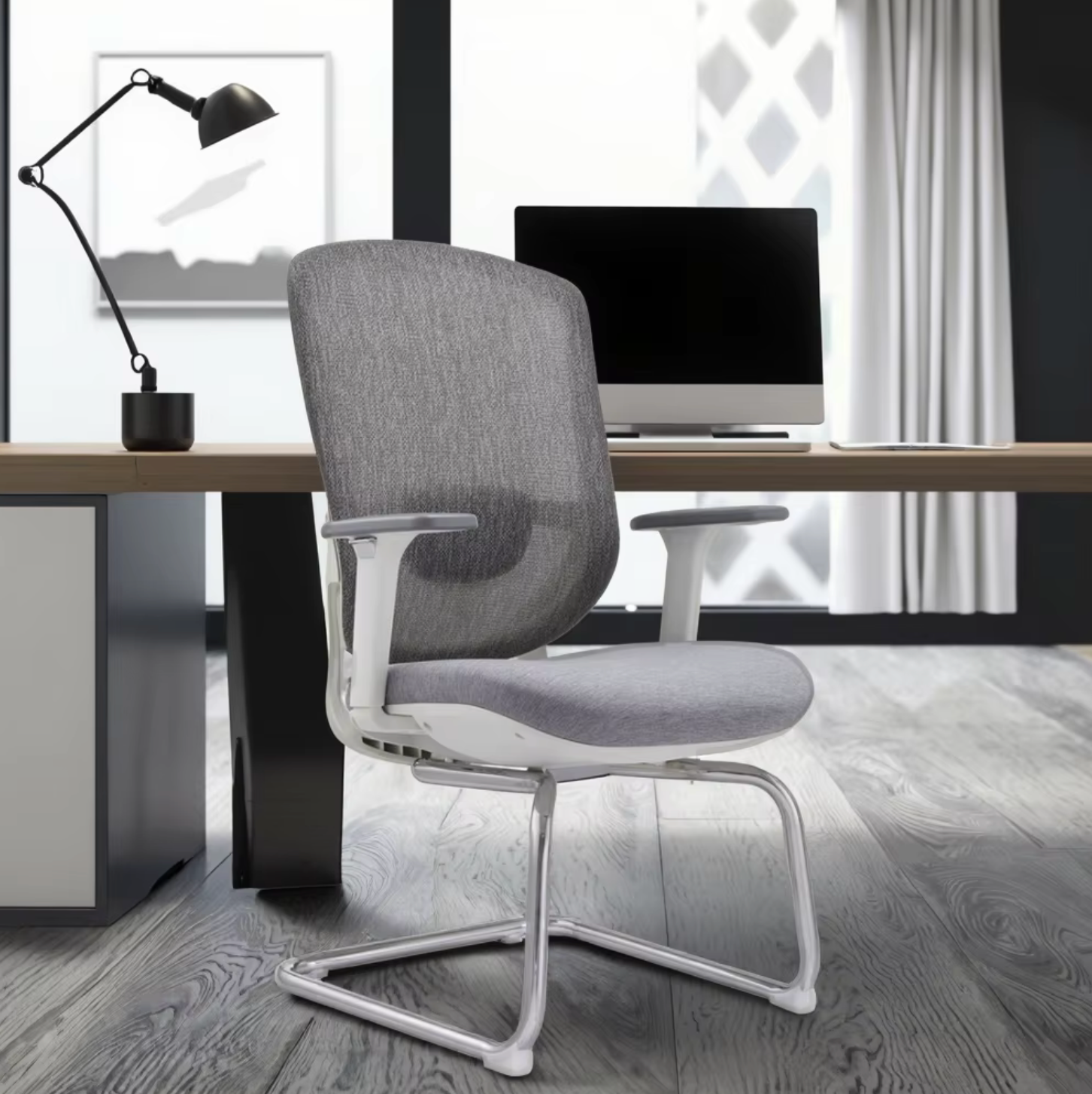 Adjustable Armrest Modern Mesh Backrest Conference Chair with Chrome Base for Living Room Hotel and Meeting Room Use