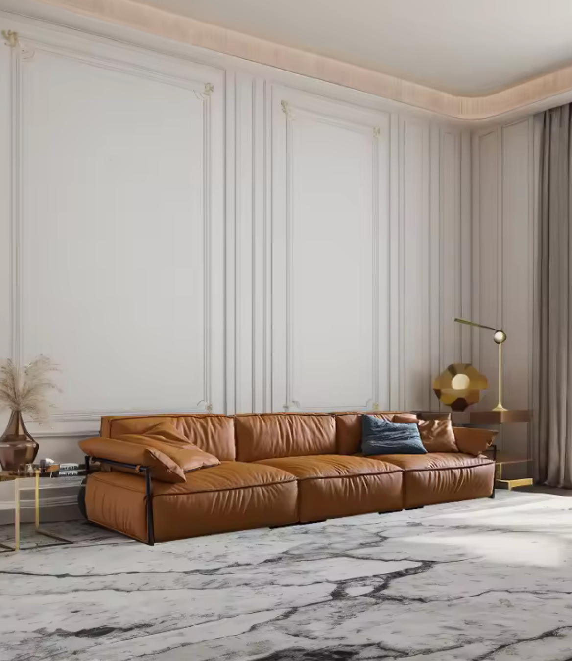 Italian Minimalist Modular Sofa Set European Design with Genuine Leather Soft Down Material for Villa Apartment Living Room