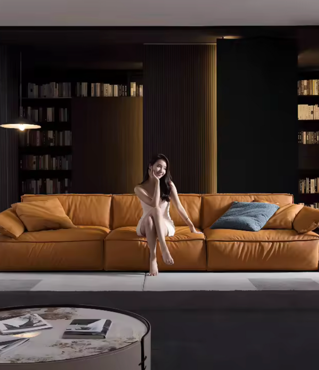 Italian Minimalist Modular Sofa Set European Design with Genuine Leather Soft Down Material for Villa Apartment Living Room