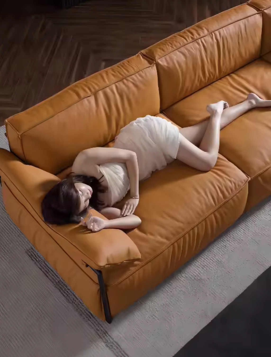 Italian Minimalist Modular Sofa Set European Design with Genuine Leather Soft Down Material for Villa Apartment Living Room