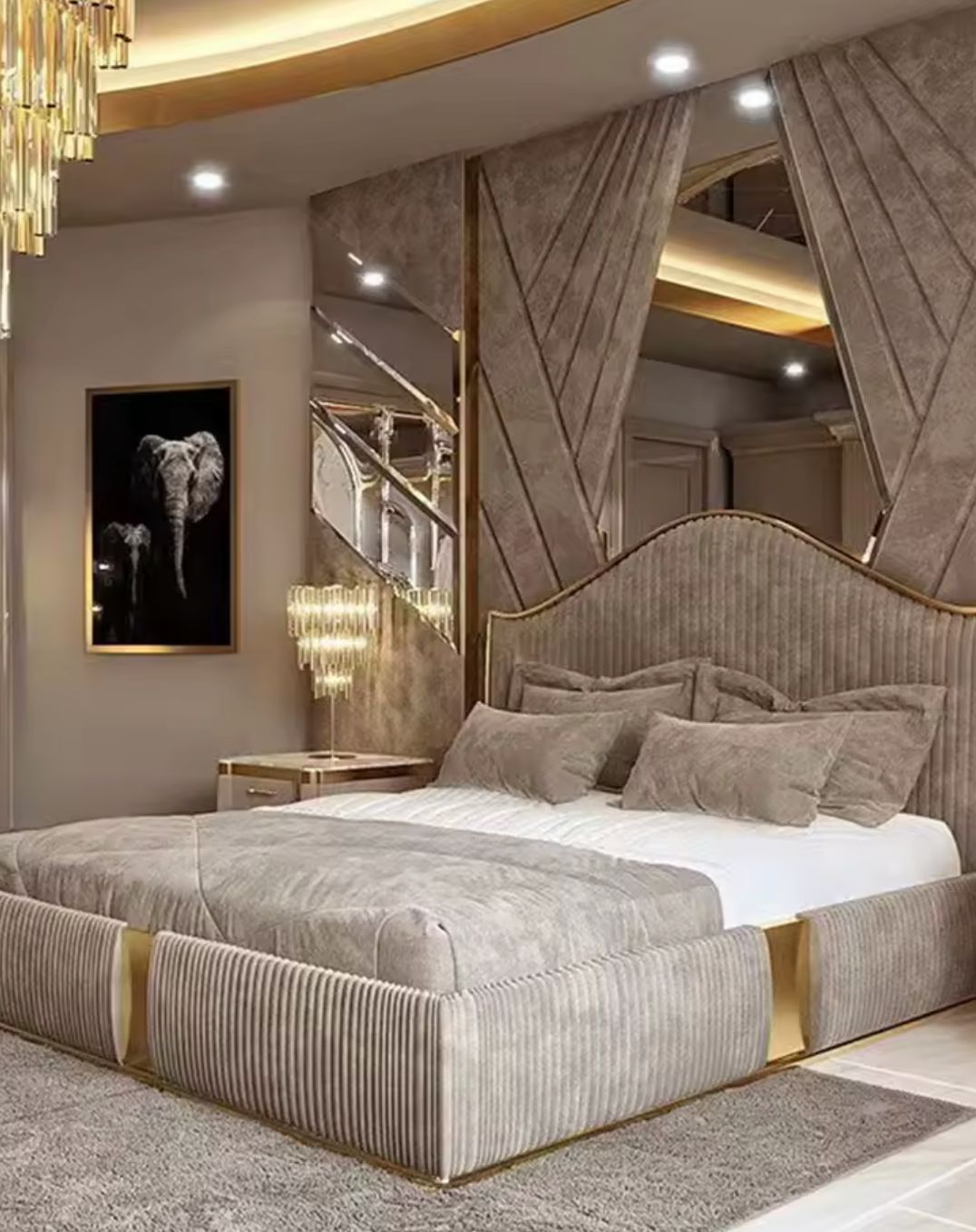 Modern Corduroy Canopy Bed With Storage Queen Size Bed Frame Upholstery Bedroom Furniture Set Luxury King Size Bed Modern